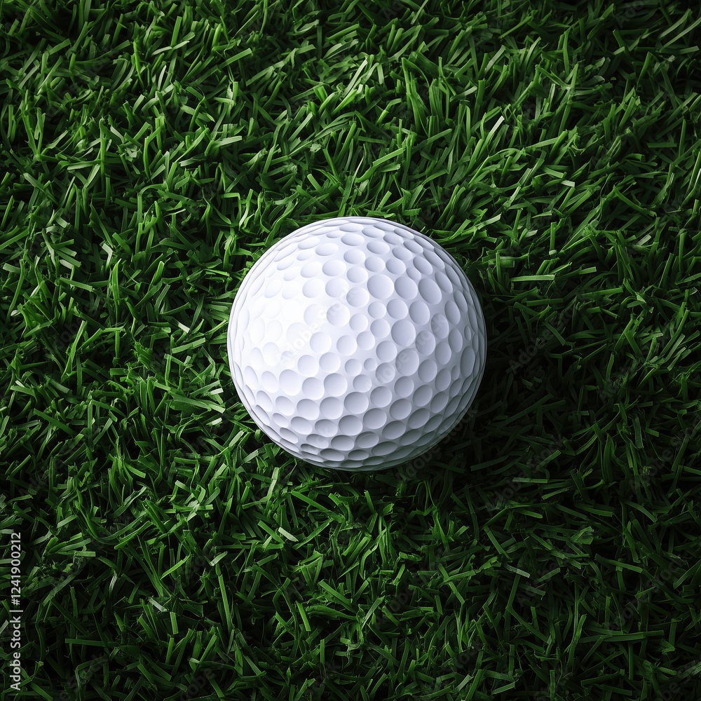 Golf ball resting on bright nylon turf during a sunny day at the driving range Golf ball resting on bright nylon turf during a sunny day at the driving range