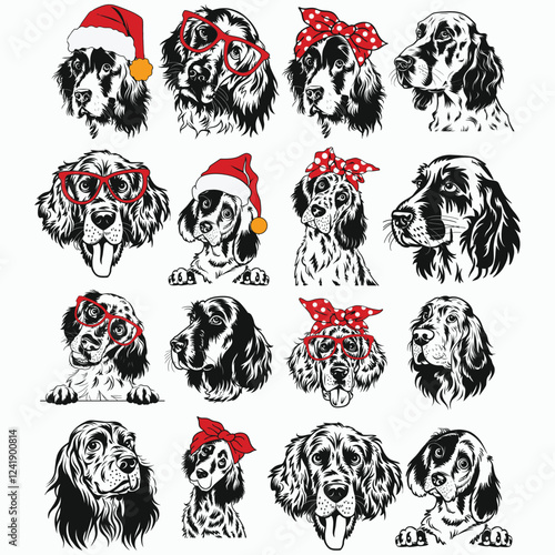 English Setter svg, dog svg files for Cricut, hunting breed clipart , English Setter svg glasses bandana