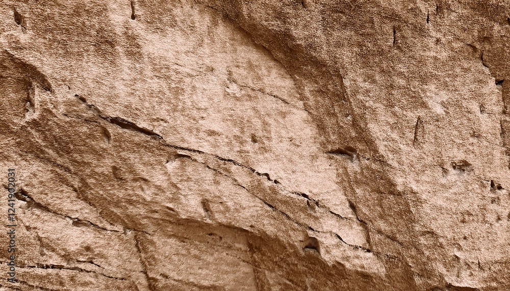Fototapeta premium Light brown rock texture. Rough mountain surface. Close-up. Beige stone background with space for design. Web banner. Wide. Panoramic. Sandstone. Solid, rocky, slate.