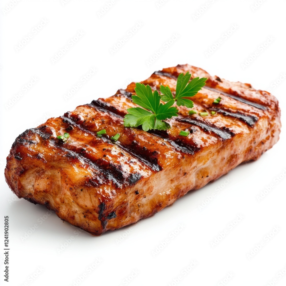 Grilled Chicken Fillet with Herbs and Spices on a White Plate Garnished with Green Parsley Grilled Chicken Fillet with Herbs and Spices on a White Plate Garnished with Green Parsley