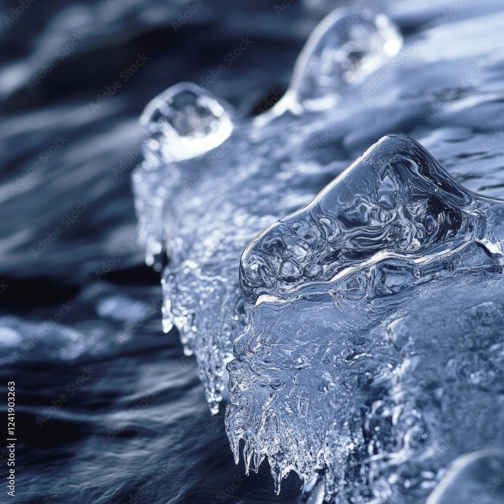 Close-Up of Melting Ice Crystal on Calm Water Surface Close-Up of Melting Ice Crystal on Calm Water Surface
