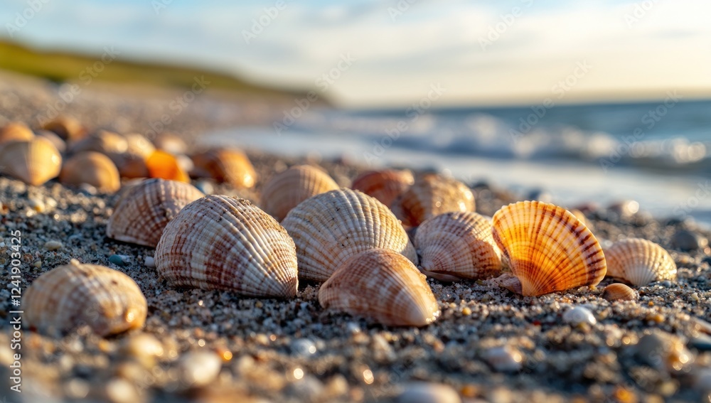 Seashells on the Beach at Sunset Seashells on the Beach at Sunset