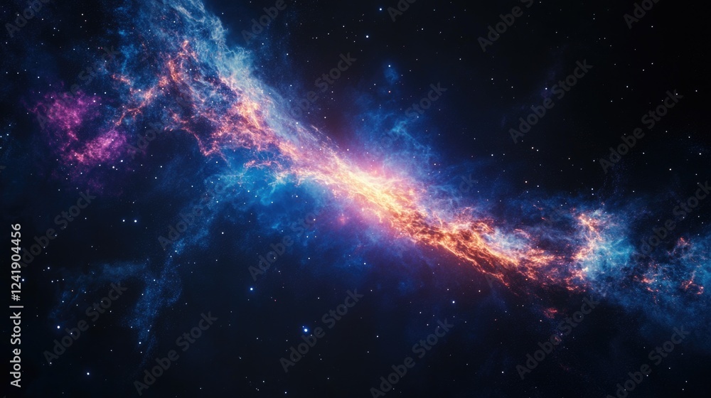 Naklejka premium Deep View of the Cosmos: Nebula and Galaxy in Space.
