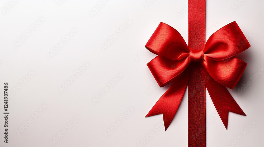 Elegant Red Ribbon Bow on a White Gift Background for Celebrations Elegant Red Ribbon Bow on a White Gift Background for Celebrations