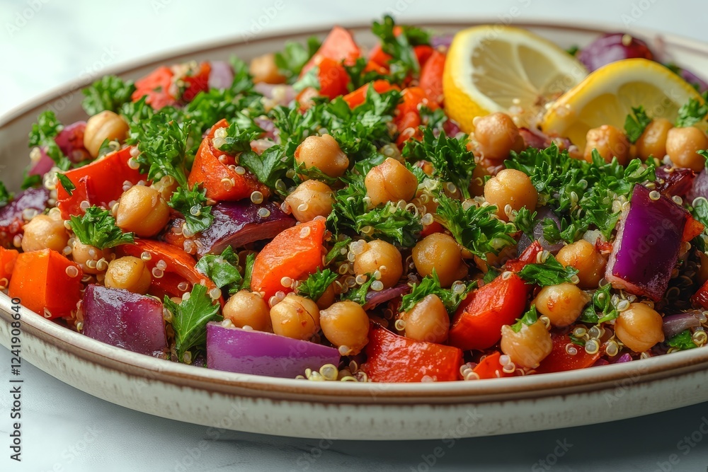 Quinoa chickpea salad with roasted peppers and onions Quinoa chickpea salad with roasted peppers and onions