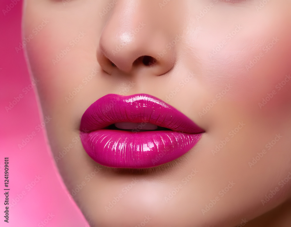 Fototapeta premium Close up of a young woman's lips with glossy lipstick