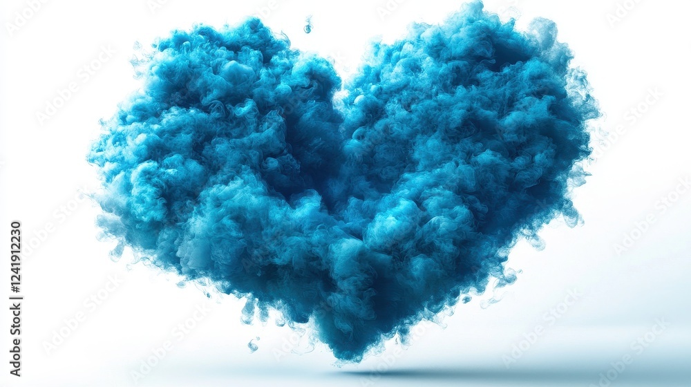 Fototapeta premium A vibrant blue cloud forms a heart shape, symbolizing love and creativity in a visually appealing, abstract design.