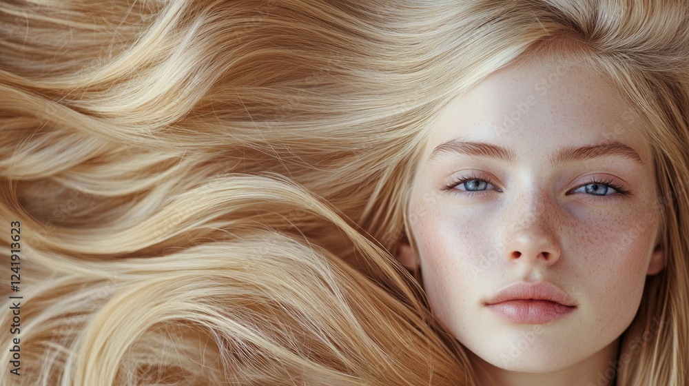Naklejka premium Blonde woman's face close-up