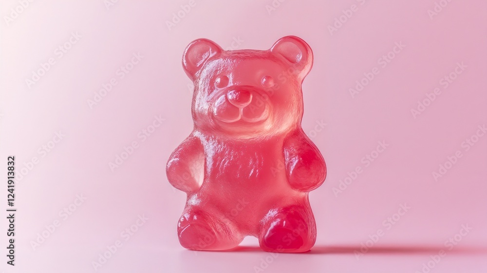 Large pink gummy bear on pastel pink background