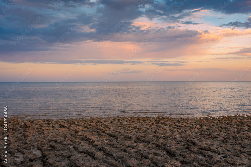 Horizon of the Aral Lake at sunset, Uzbekistan