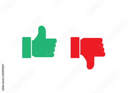 Green and red thumbs up and thumbs down icon flat design. Vector illustration.