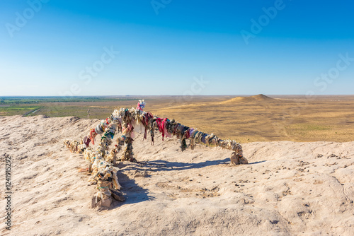 Obraz na płótnie The fortress of Chilpik Kala, a tower of silence (dakhla) of the ancient Zoroastrian religion, serving as burial site in the desert, Uzbekistan w salonie