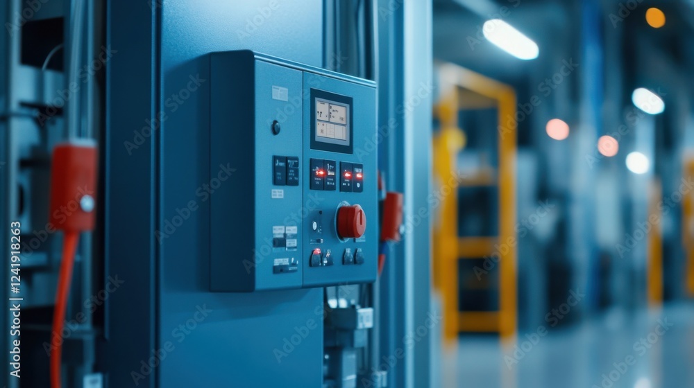 Control Panel with Buttons and Displays in Industrial Automation Environment at Factory Workshop Control Panel with Buttons and Displays in Industrial Automation Environment at Factory Workshop