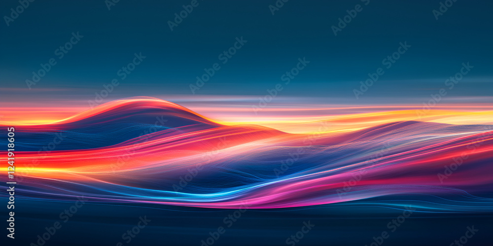 Abstract Tech Landscape with Glowing Light Trails on a Digital Horizon Abstract Tech Landscape with Glowing Light Trails on a Digital Horizon