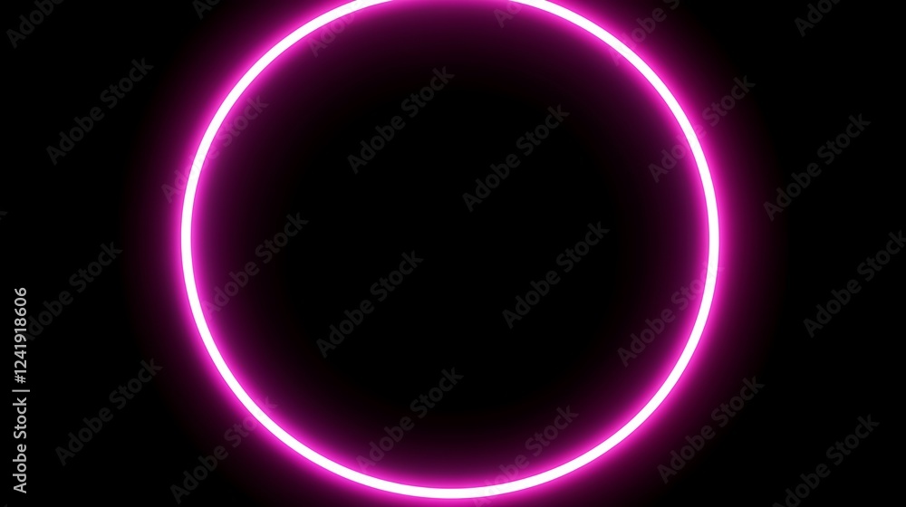 Obraz premium Pink neon circle, dark background