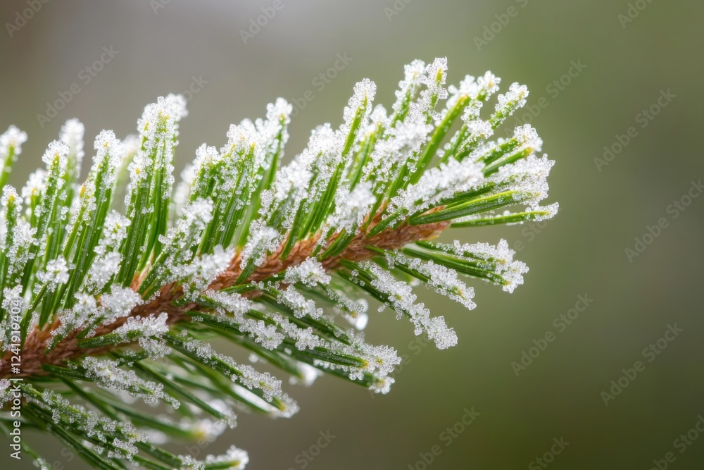Snow-covered pine branch in winter sunlight Snow-covered pine branch in winter sunlight