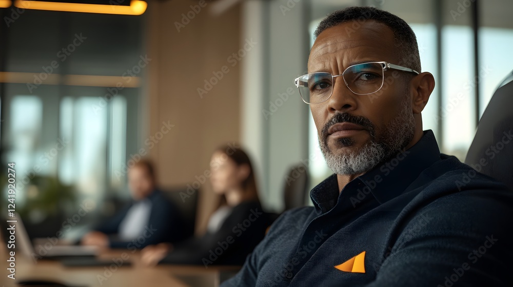 Fototapeta premium a person is having a meeting with his colleagues, very focused, and the room is aesthetic and elegant