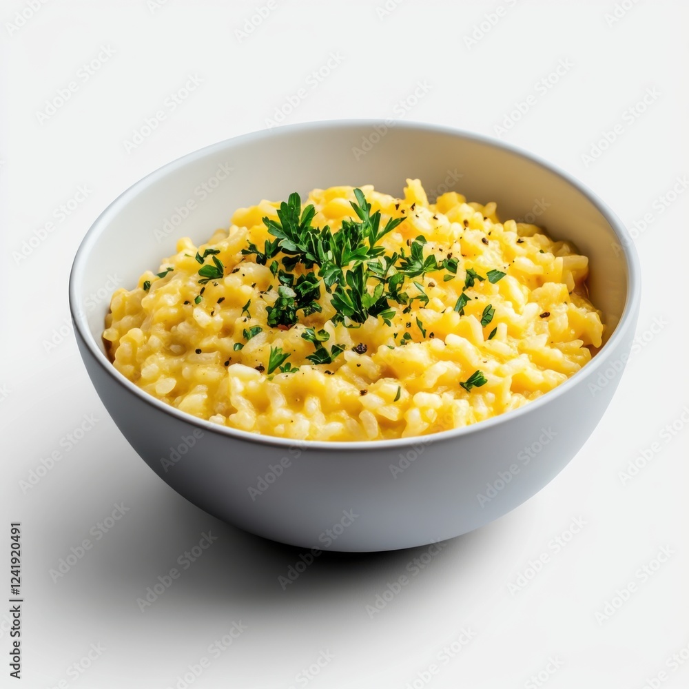 Creamy Risotto with Fresh Herbs and a Touch of Black Pepper in a Modern White Bowl Creamy Risotto with Fresh Herbs and a Touch of Black Pepper in a Modern White Bowl