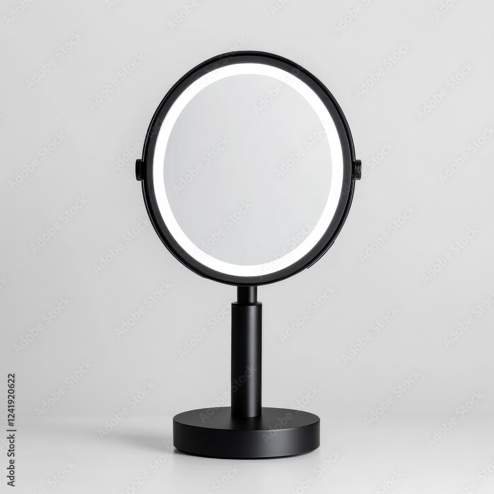Modern Round Illumination Mirror on Stand with Adjustable Brightness for Personal Use in Beauty and Grooming Modern Round Illumination Mirror on Stand with Adjustable Brightness for Personal Use in Beauty and Grooming