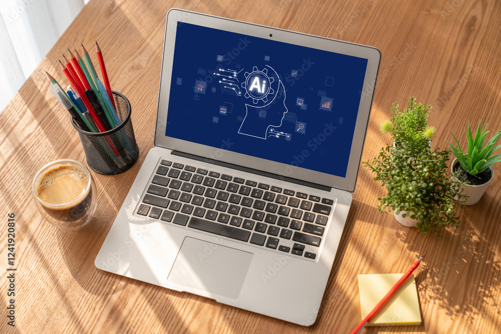 Fototapeta premium Generative AI virtual assistant tools for prompt engineer and user for ease of engage artificial intelligence AI technology help people to work with generative AI functions by prompting the AI brisk