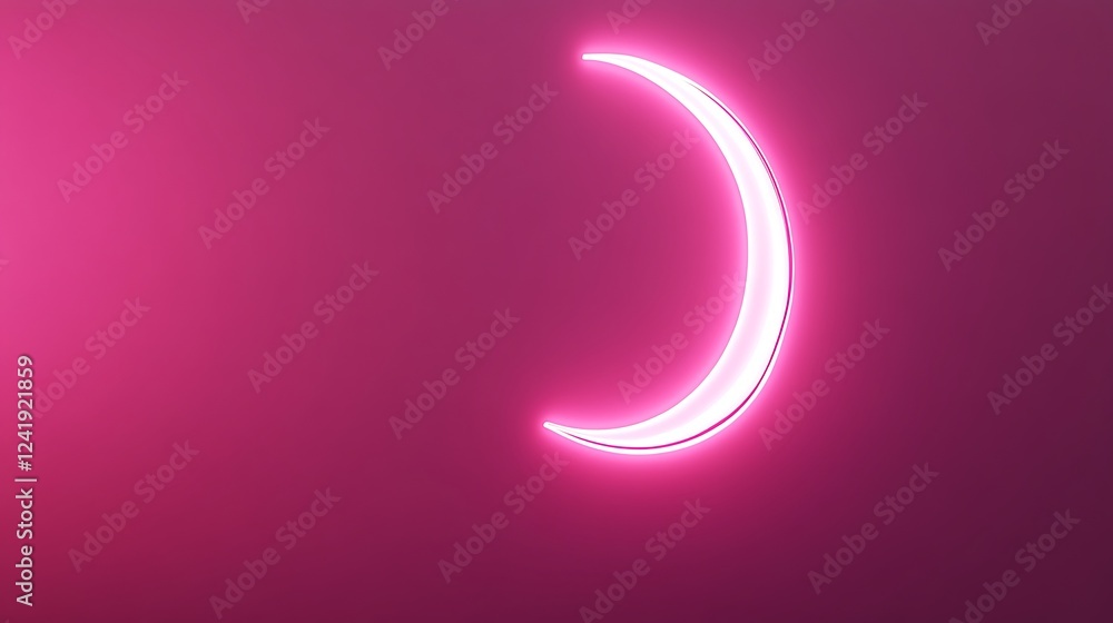 Naklejka premium Pink neon crescent moon, dark background