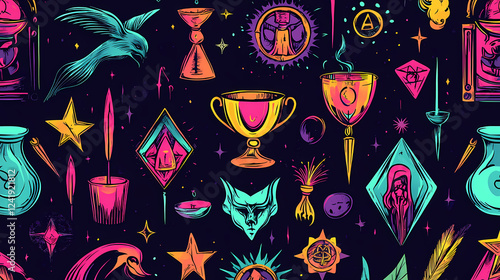 Editable modern illustration of a minor arcana tarot deck. occult and alchemy symbols. cups - faculty emotions and love. Alchemy & Magic Symbols. Illustration