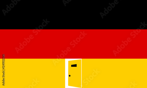  an open door on the German flag   represents Germany's immigration policies   toward welcoming immigrants and refugees
