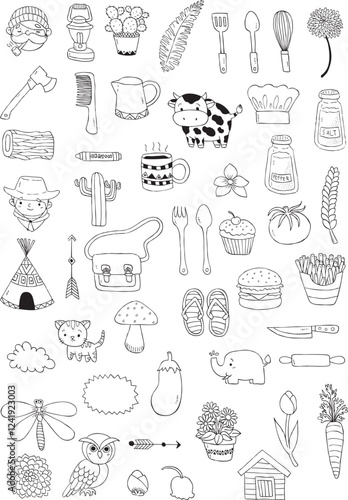 Vector Handdrawn Cute Icon 3 (white background)