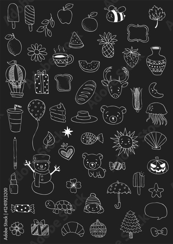 Vector Handdrawn Cute Icon 1 (black background)