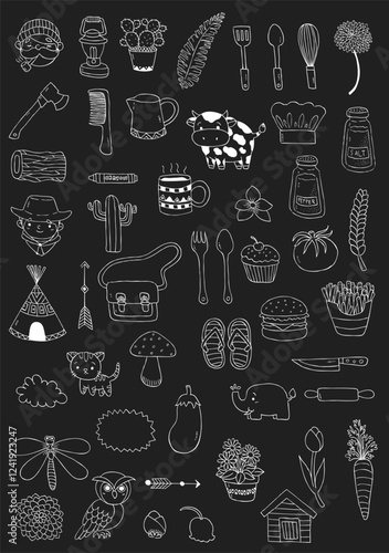 Vector Handdrawn Cute Icon 3 (black background)