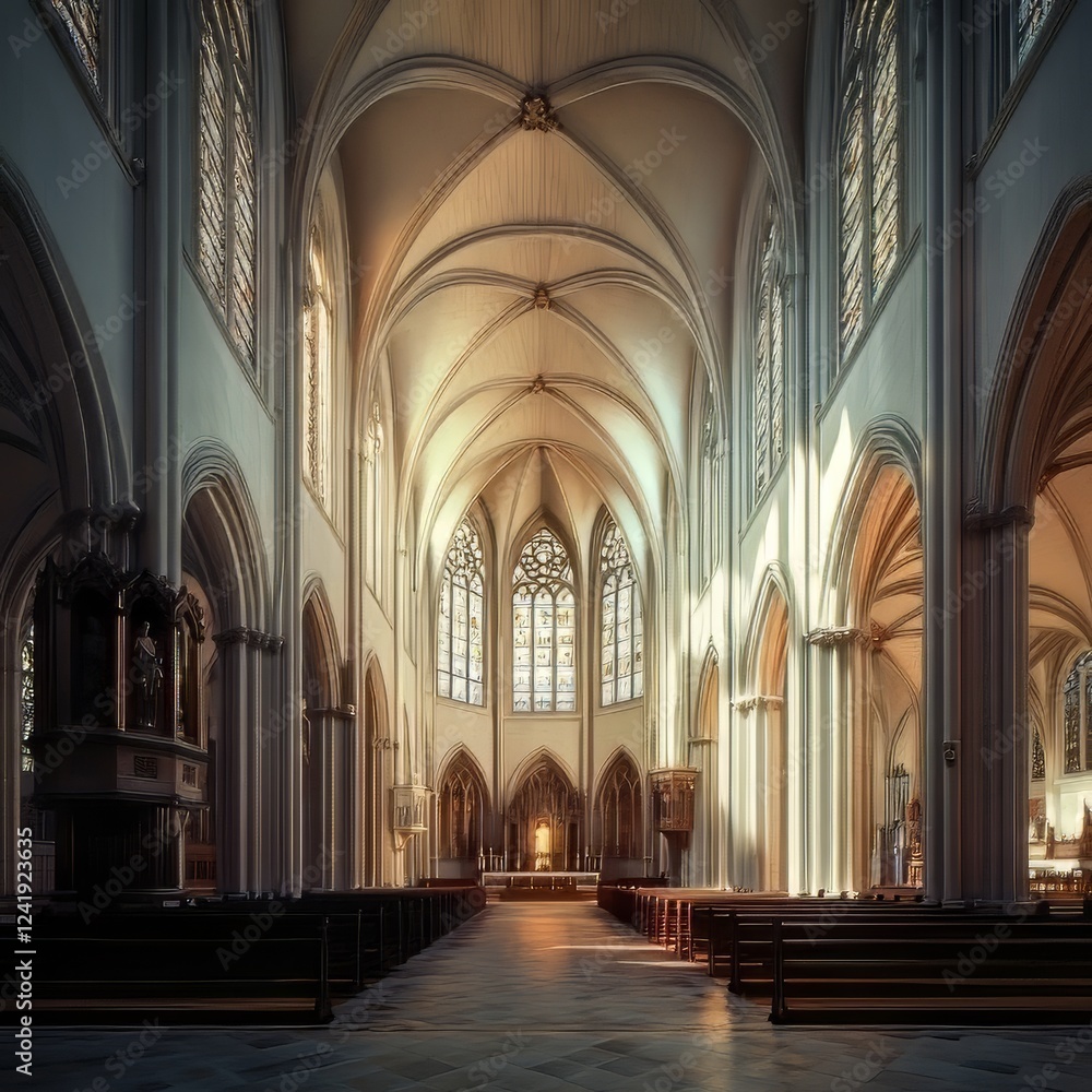Fototapeta premium Sunlit Gothic church interior
