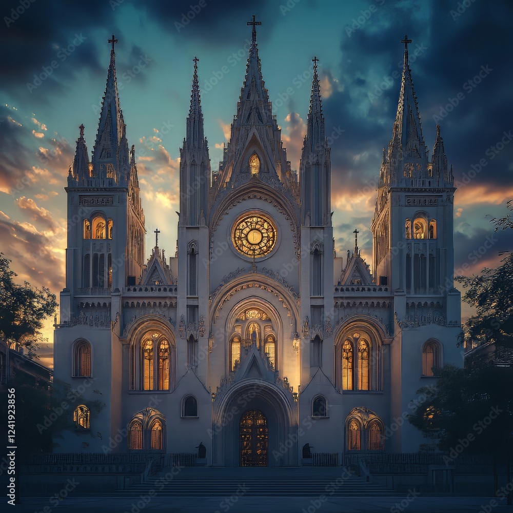 Gothic church at sunset's glow Gothic church at sunset's glow