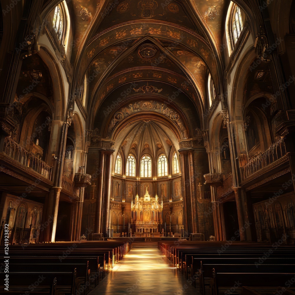 Fototapeta premium Grand church interior bathed in light