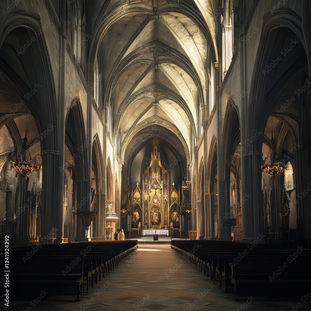 Fototapeta premium Sunlight streams into a grand cathedral.