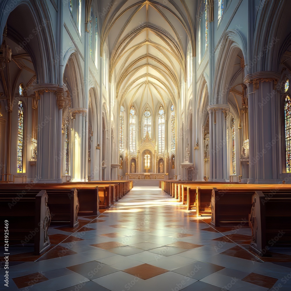 Fototapeta premium Sunlit cathedral interior
