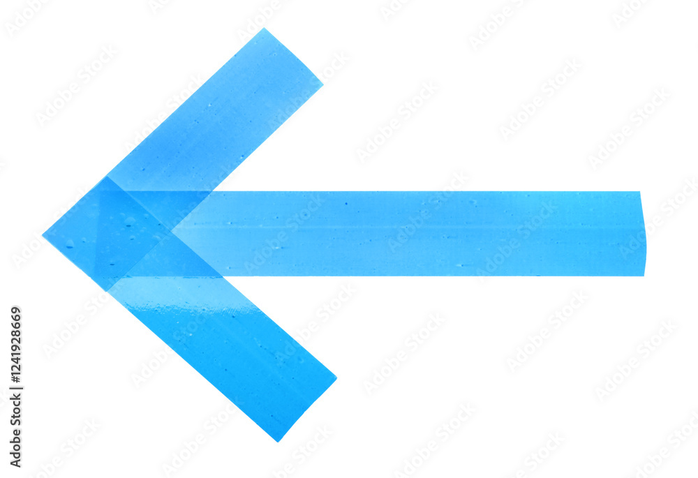 Arrow made of light blue adhesive tape on white background, top view Arrow made of light blue adhesive tape on white background, top view