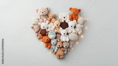 Heart made from plush toys in various colors and styles.