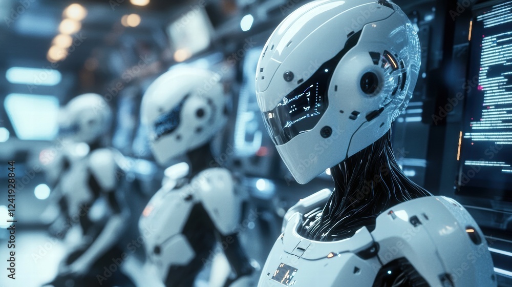 AI Agents Collaborating in a Sleek Futuristic Control AI Agents Collaborating in a Sleek Futuristic Control