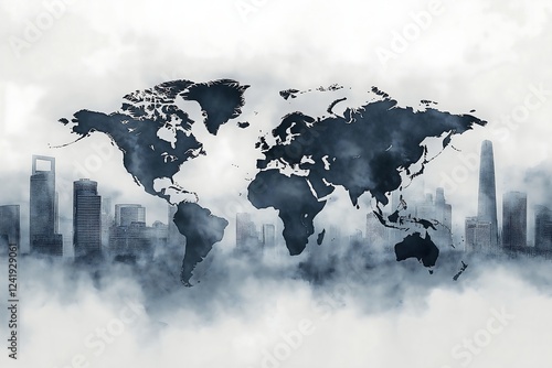 Wallpaper Mural hand drawn world map, with light grey watercolor Torontodigital.ca