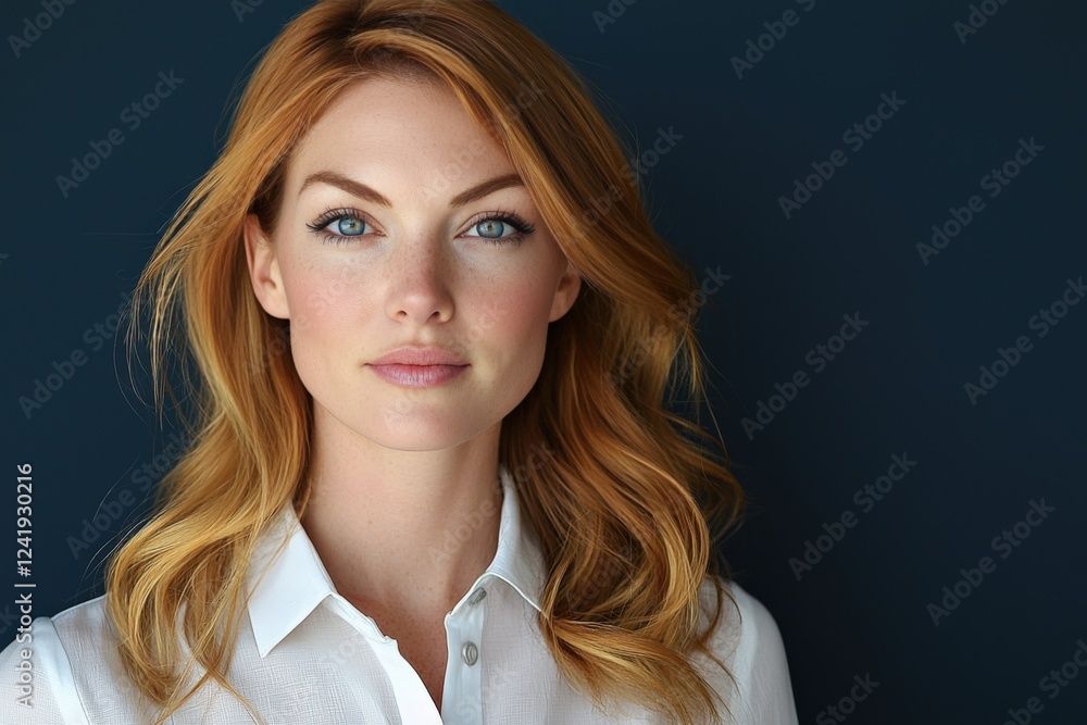 Elegant Portrait of a Woman with Long Red Hair and Blue Eyes Elegant Portrait of a Woman with Long Red Hair and Blue Eyes