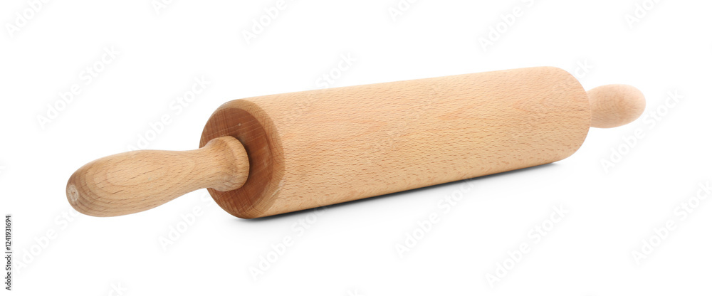 One wooden rolling pin isolated on white One wooden rolling pin isolated on white