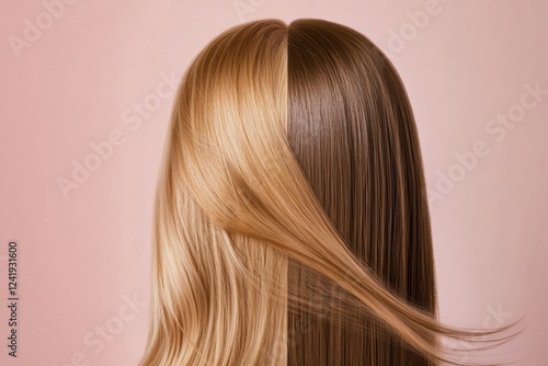 Wallpaper Mural Comparison of damaged, dull hair strands with shiny, healthy hair strands under bright lighting. Generative AI Torontodigital.ca