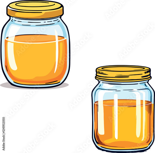 Vsai two glass jars containing delicious golden honey