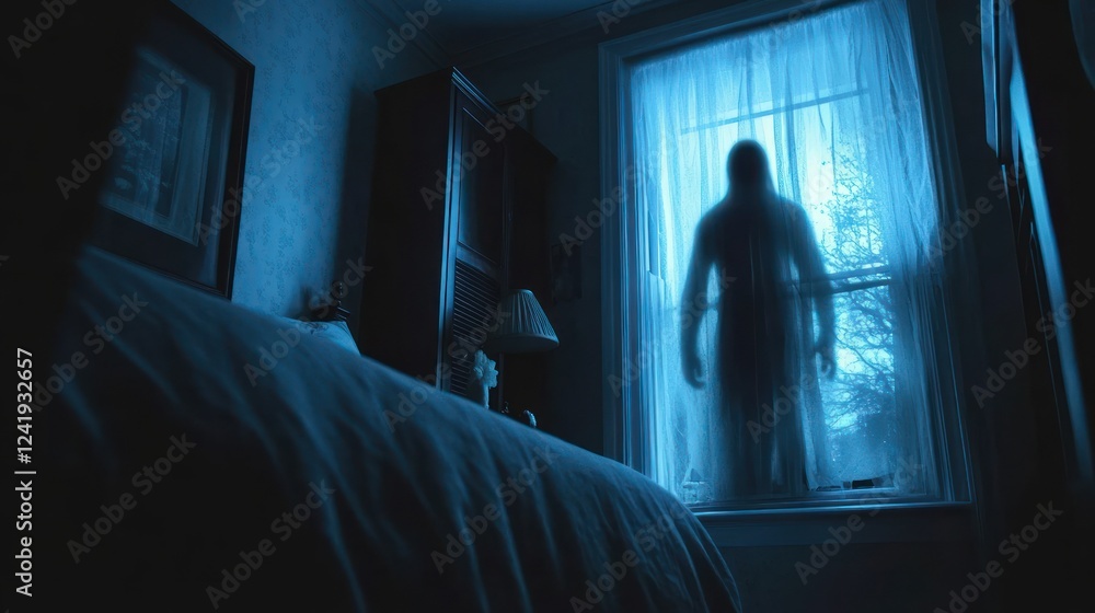 Night Visitor: A Chilling Silhouette at the Window Night Visitor: A Chilling Silhouette at the Window
