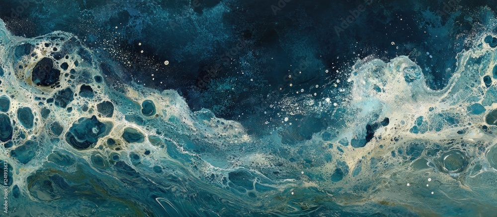 Fototapeta premium Ocean Waves Abstract Painting: Teal and White Swirls