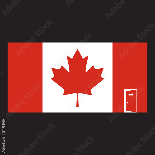  an open door on the Canadian flag     represents Canada's immigration policies   toward welcoming immigrants and refugees
