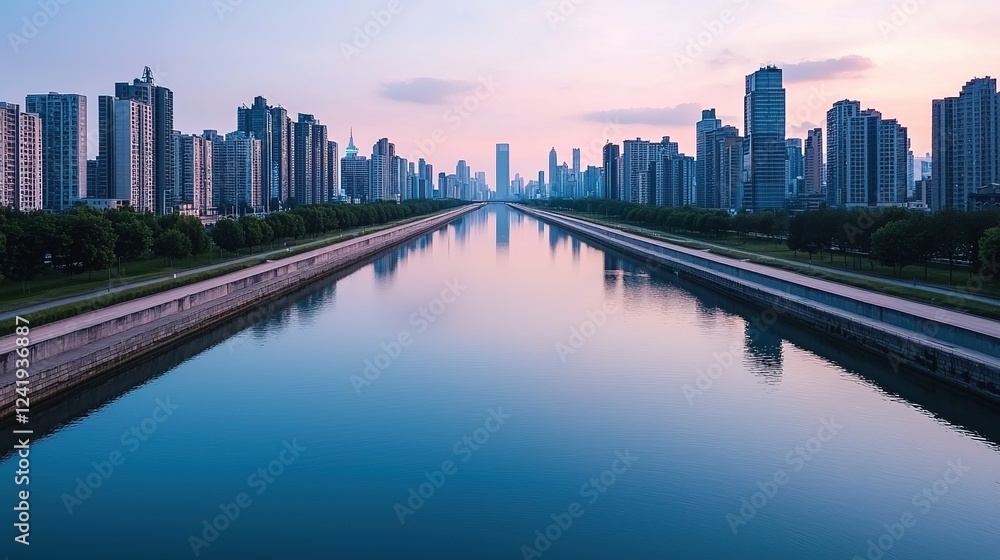 Naklejka premium Urban water solutions innovative renewable technologies for city water crises urban landscape aerial perspective