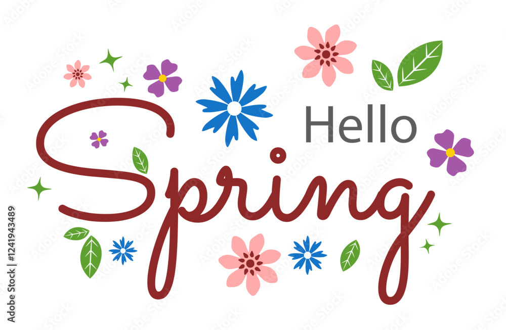 Obraz premium Text hello spring on a white background