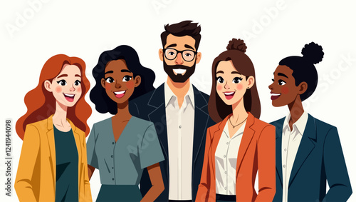 smiling happy characters, diversity people. Man and woman, full growth. vector illustration.on white background.