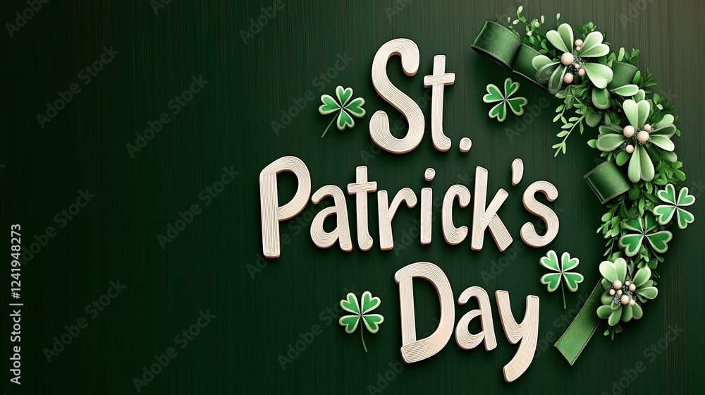 White st. Patricks day lettering with clover on dark green background White st. Patricks day lettering with clover on dark green background